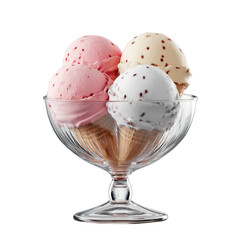 Ice cream machine, three or four scoops of ice cream, 3D rendering effect, transparent background 