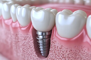 3D illustration of a dental implant on a white background, showcasing modern dentistry, advanced oral care solutions, and high-tech tooth replacement for a healthy and confident smile