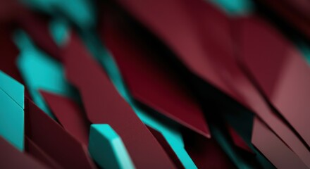 Fototapeta premium Abstract geometric shapes in red and teal creating a dynamic visual effect