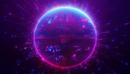 거대한 행성이 픽셀처럼 해체되며 입자로 퍼지는 장면