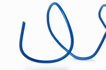Obraz premium One blue electrical wire isolated on white