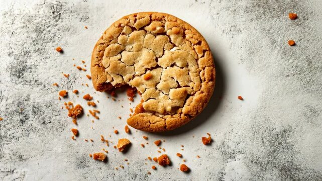 Delicious cookie with a bite taken out, showcasing a texture on a rustic background