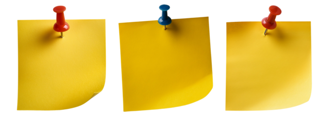 yellow sticky notes isolated on transparent background