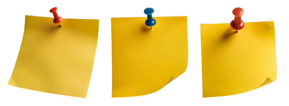 yellow sticky notes isolated on transparent background