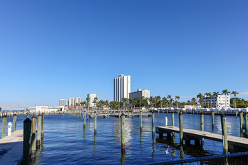 Photo of the riverfront downtown Ft Myers, Florida on a beautiful sunny day from the docks