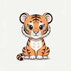 Cartoon tiger with pronounced black stripes on his body.