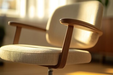 A close-up view of a chair in a room, ideal for use in interior design or furniture photography