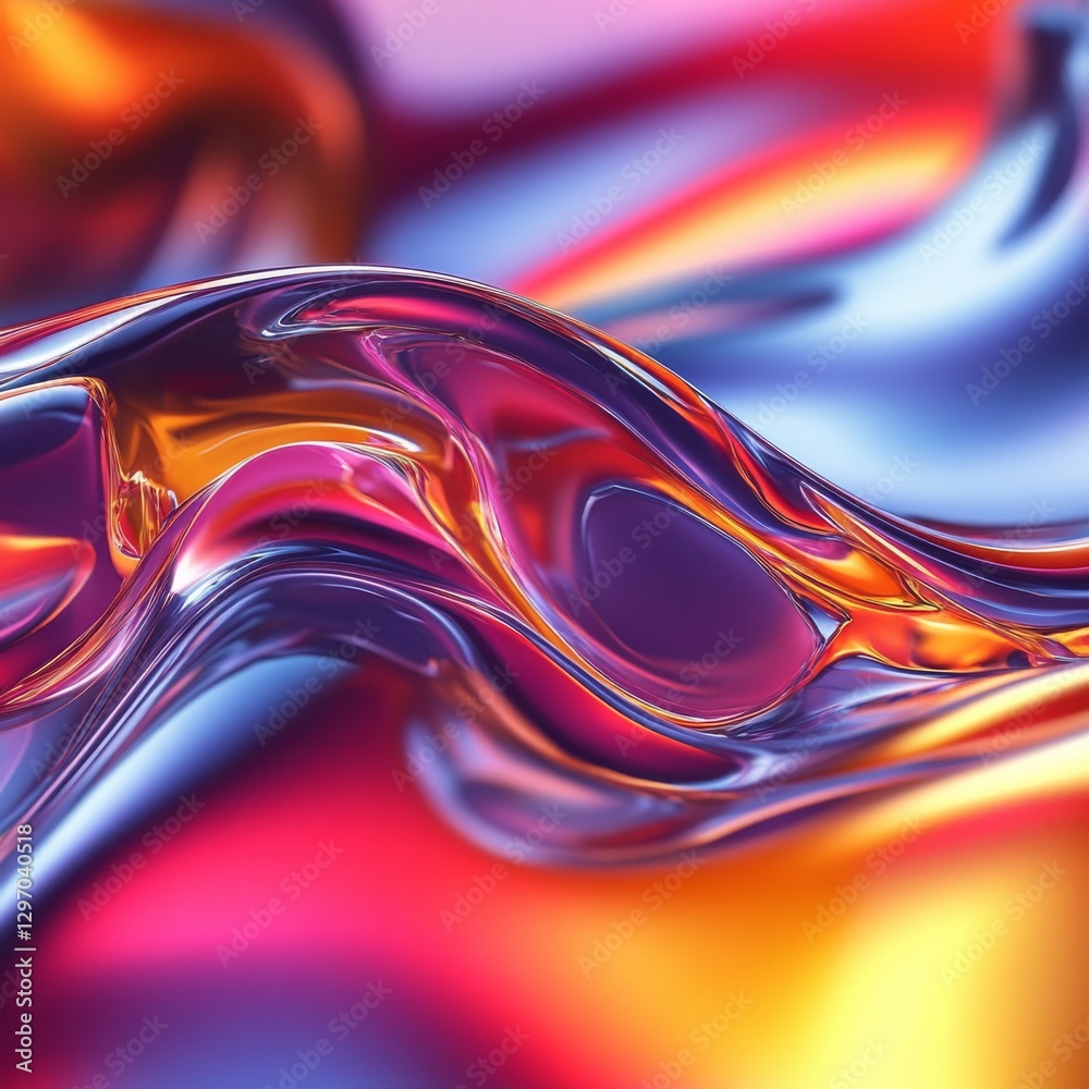 Fototapete Abstract Chromatic Waves: Fluid Metallic Surface with Vibrant Colors and Dynamic Reflections Creating a Mesmerizing Visual Experience 