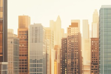 Fototapeta premium Tall urban cityscape with various modern buildings and sunny atmosphere