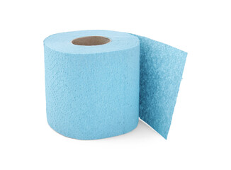 Light blue toilet paper roll isolated on white