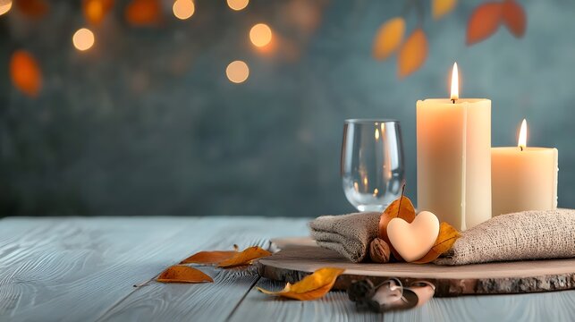 Romantic candlelit dinner table setup with flickering lights warm glow and cozy ambiance creating an intimate and elegant atmosphere for a special occasion or