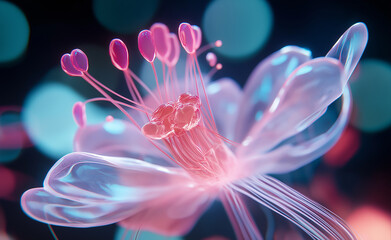 A vibrant, glowing, fantasy-style flower with ethereal light effects and swirling energy, symbolizing beauty, nature, and imagination.