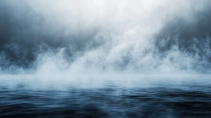 Fototapeta premium A serene view of a calm sea enveloped in mystical fog, creating an ethereal atmosphere.
