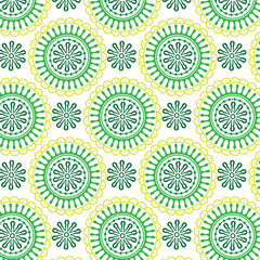 Bright Floral Pattern with Repeating Geometric Design