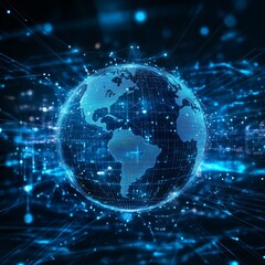 Global Network: A Blue Earth Globe Representing Connectivity, Digital Technology, and Worldwide Communication Systems