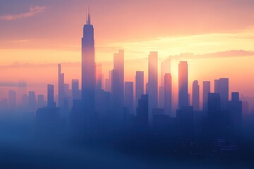 Fototapeta premium The urban skyline silhouette under a warm and colorful sunset