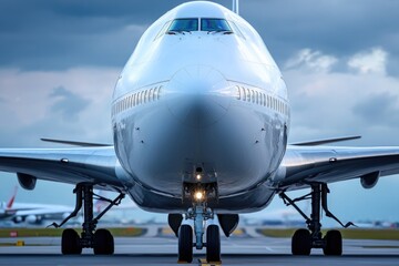 Obraz premium Large commercial airliner parked at airport terminal,