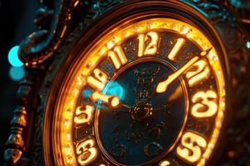 A detailed view of a clock mounted on a pole, ideal for use in time-related concepts or urban landscapes