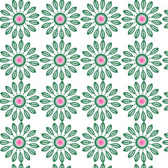 Bright Floral Pattern with Repeating Geometric Design