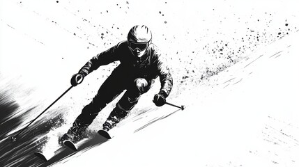 Skier in Action on Snowy Mountain Slope