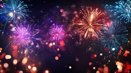 Fototapeta premium A vibrant display of colorful fireworks lighting up the night sky, creating a festive atmosphere perfect for celebration.
