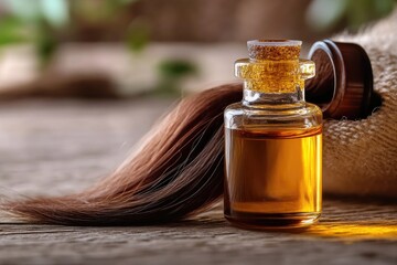 Naklejka premium A bottle of oil with long brown hair, suitable for various themes and contexts