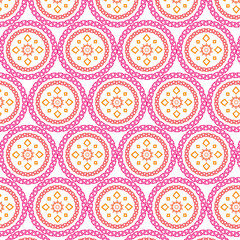 Bright Floral Pattern with Repeating Geometric Design