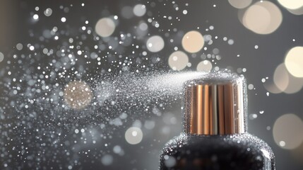 Close-up shot of a spray bottle releasing water droplets