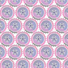 Bright Floral Pattern with Repeating Geometric Design