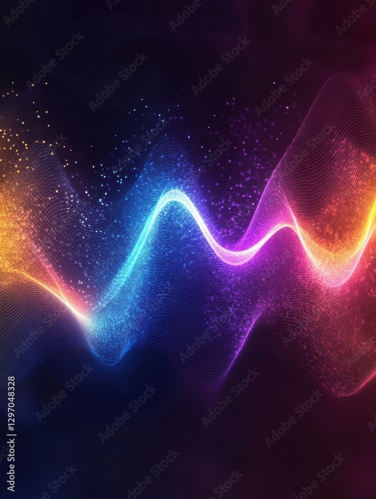 Leinwandbilder Colorful wave patterns creating an abstract visual representation of sound frequencies in a dark environment. Generative AI