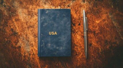 Executive Navy Blue Folder with Gold Foil on Polished Desk