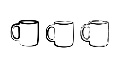 Hand drawn coffee mugs with three differents strokes