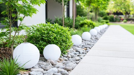Modern garden path lights, landscaping, walkway