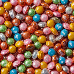 Sweet Temptations. Close-up details of candy wrappers with sugar crystals.