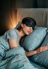 Woman Sleeping Peacefully with Eye Mask  
