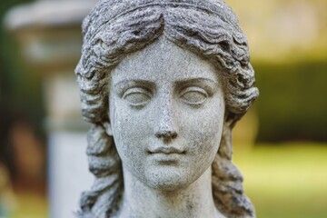 Fototapeta premium Close-up shot of a statue depicting a woman's face, with detailed features and intricate design