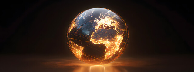 A globe with glowing light points representing global network connections
