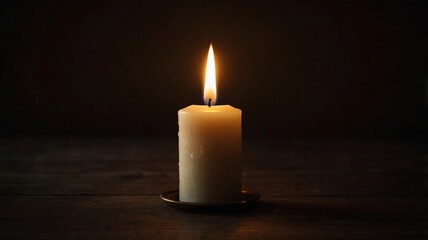 Candle. Detail of wax drops on a candlestick with flickering flame. Candle of forgiveness.