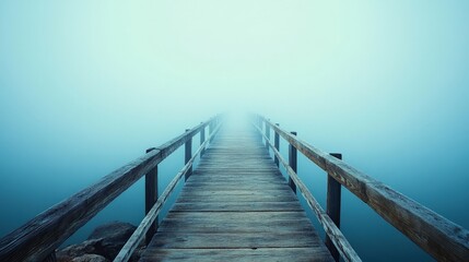 Obraz premium Ethereal Bridge in Fog Creating Mysterious and Dreamy Atmosphere