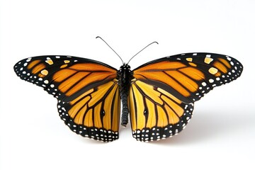 Fototapeta premium A close-up image of a monarch butterfly perched on a smooth, white surface