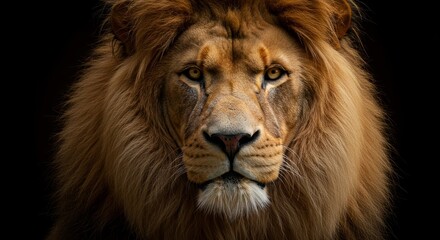 Majestic Lion Portrait: King of the Jungle - A powerful lion symbolizing strength, courage, , wilderness, and pride. A majestic close-up
