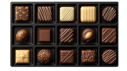 Gourmet chocolate in elegant packaging, representing indulgence and fine taste isolated on transparent background.
