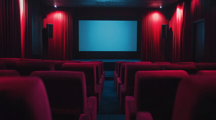 Obraz premium Cinema Room View from Behind Facing the Big Screen