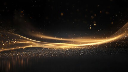 Golden light trails on dark background, abstract design