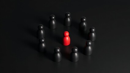 Leadership in contrast red figurine surrounded by black