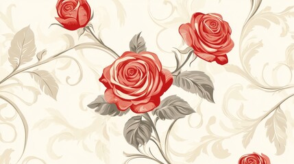 Vintage Red Rose Floral Pattern Design