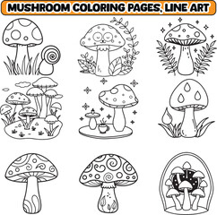 Mushroom coloring pages, Simple, Easy and Large Print Designs for Adults and Kids. Bold and easy coloring page	