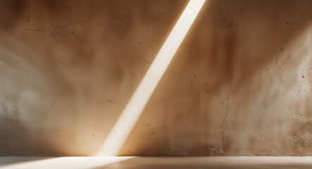 Light beam creating abstract diagonal shape on textured wall background.