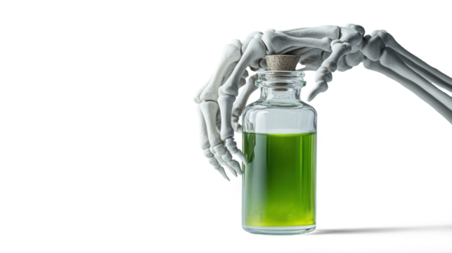 Skeleton Hand Grips Potion Bottle