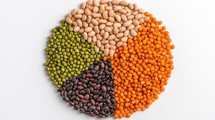 Fototapeta premium Colorful Arrangement of Dry Lentils and Beans in a Circular Layout